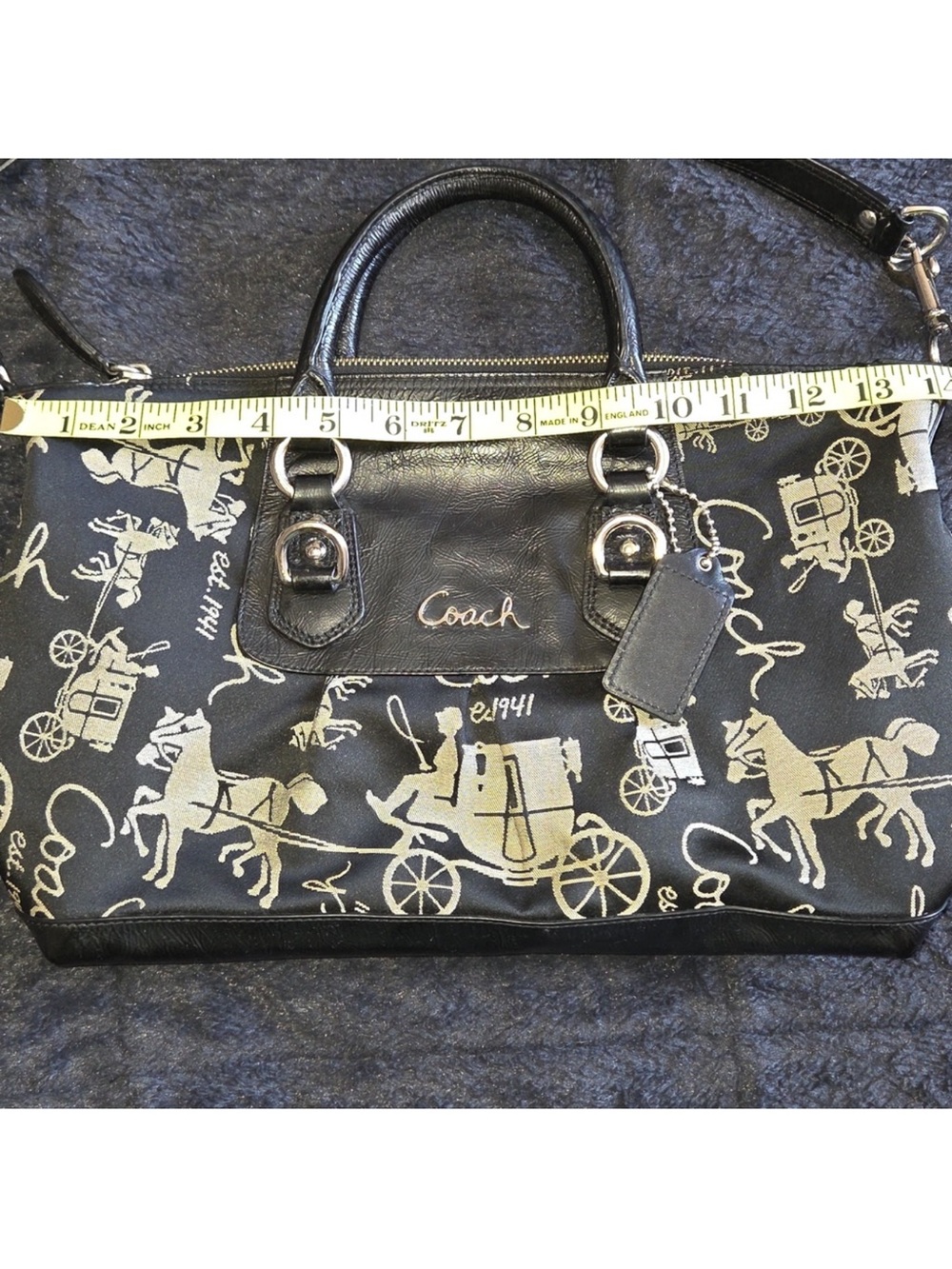 Coach Black and Cream Signature Horse & Carriage Satchel - Picture 5 of 8